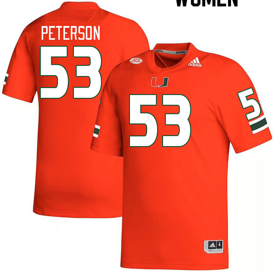 Women #53 Lucas Peterson Miami Hurricanes College Football Jerseys Stitched-Orange